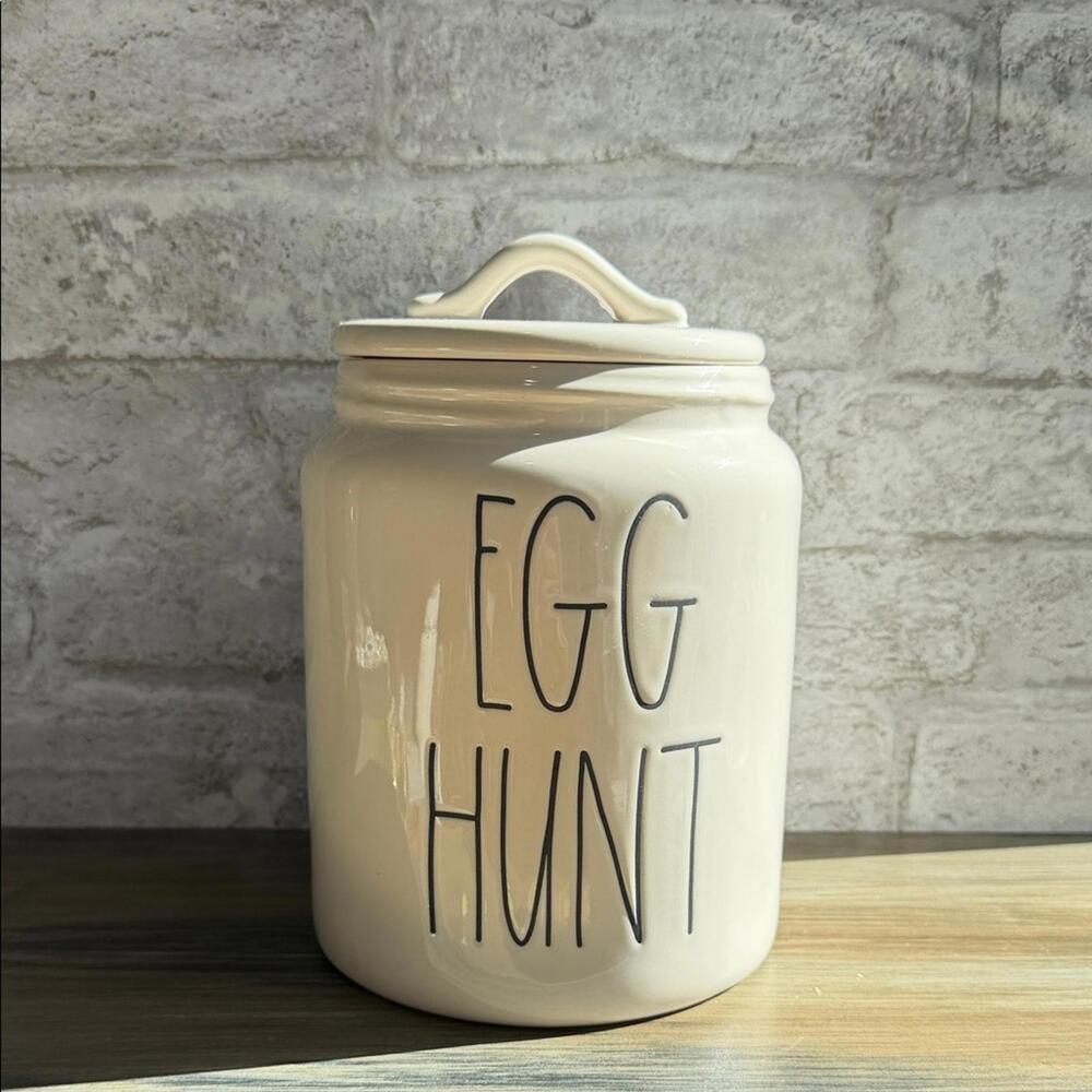 Rae Dunn Ceramic 'EGG HUNT' Canister with Lid